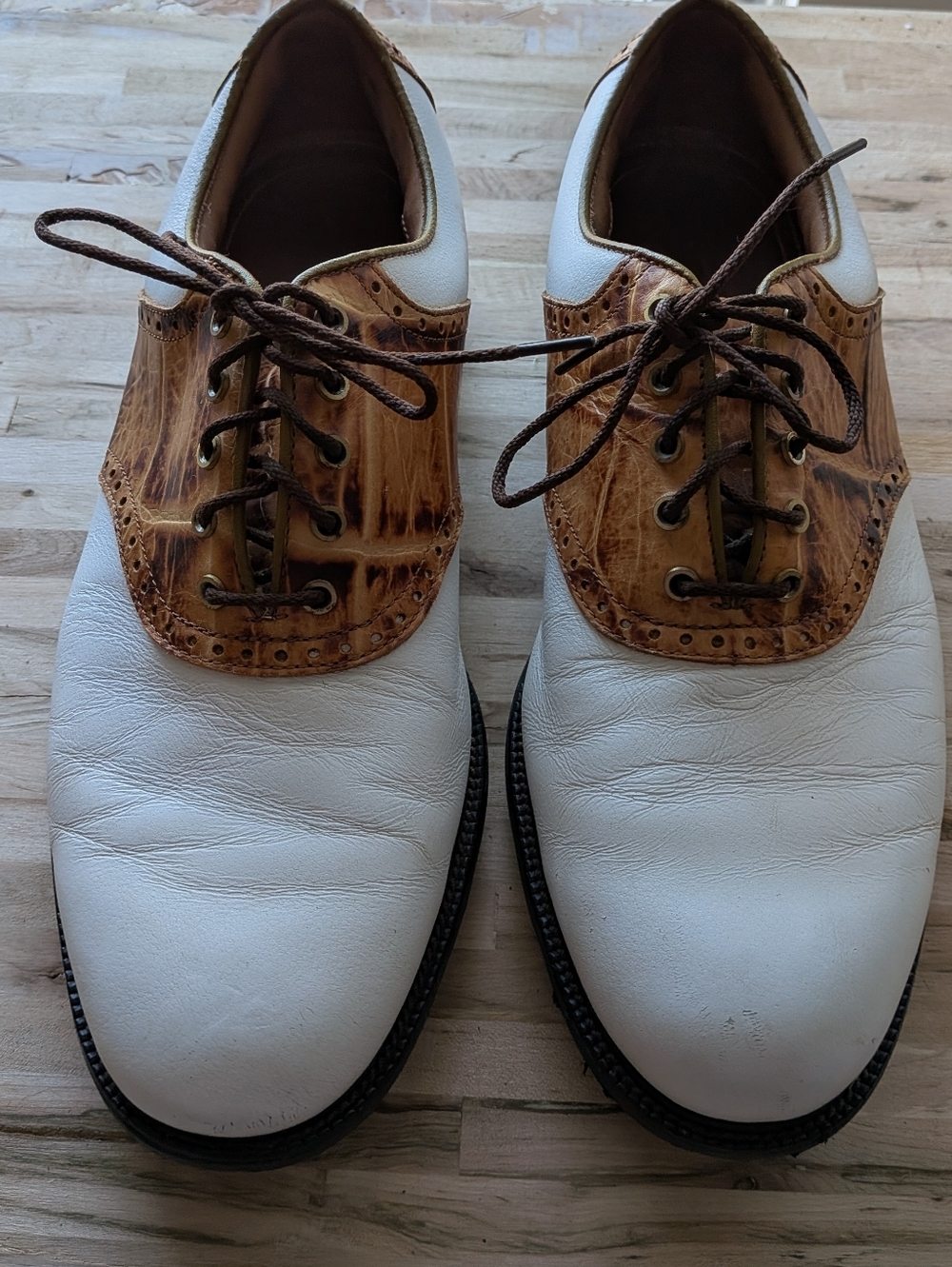 FJ Foot Joy Icon Two-Tone White and Brown Golf Shoes